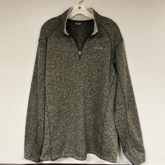 Eddie Bauer men's 1/4 zip gray/tan/black pullover sweater,  inside fleece - TXL - Picture 1 of 9